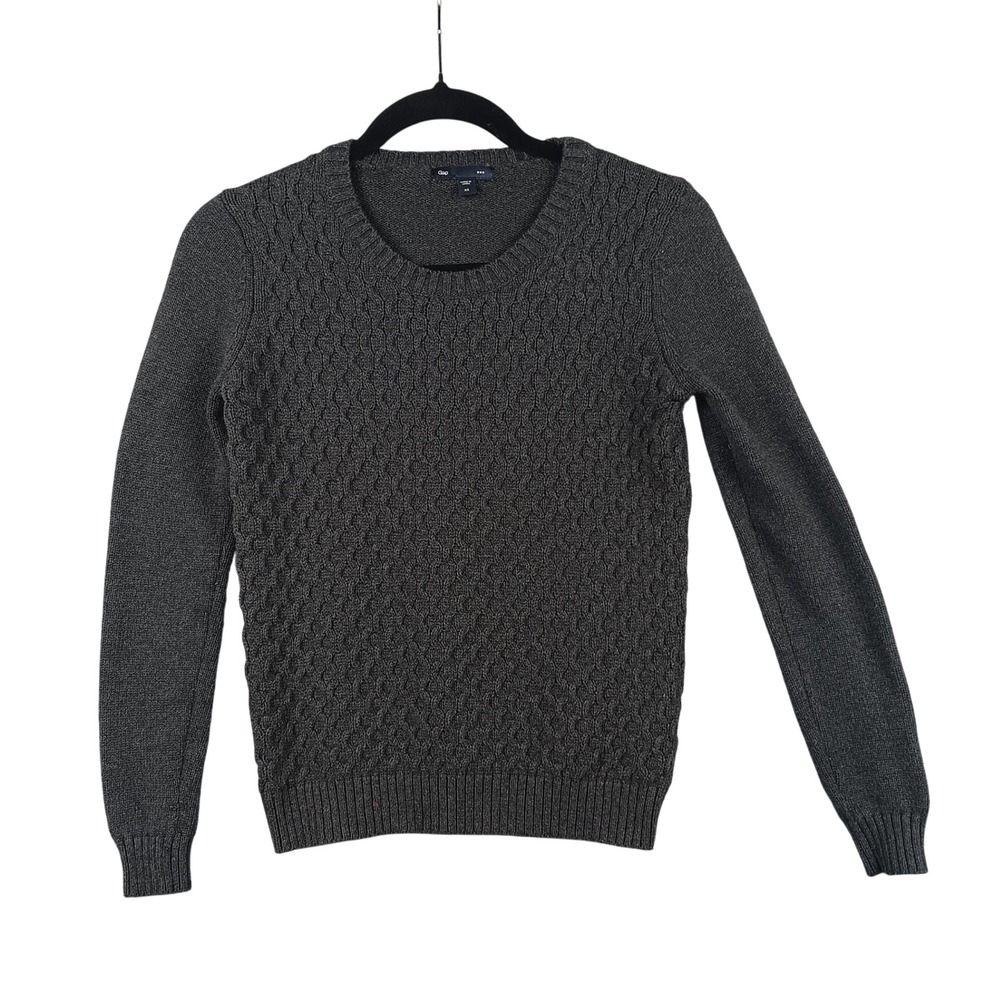 Gap Women Dark Grey Cable Knit Crewneck Sweater XS
